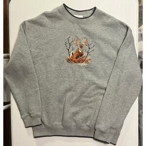 VTG MCSport Deer Buck Mens L Gray Crewneck Sweatshirt Graphic Embroidered Nature